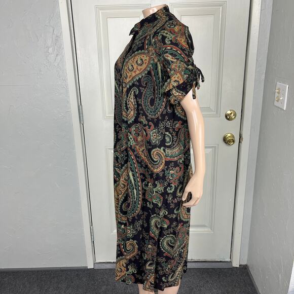 Vintage 70s Dress Floral Handmade Paisley Cotton Ruched sleeves Button O8 - Picture 3 of 7